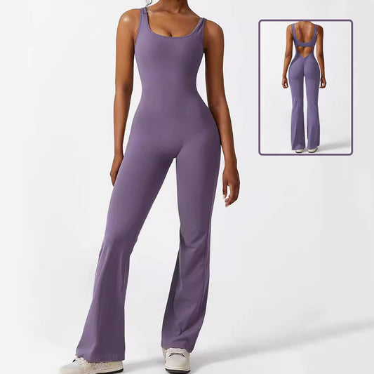 Women Sleeveless Flare Jumpsuit (Yoga Long Pants)