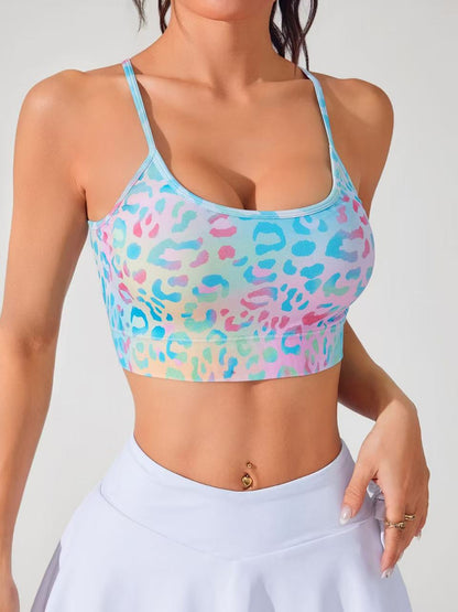 New Cross Thin-Strap Floral Print Daily Sports Bra
