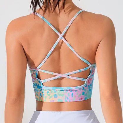 New Cross Thin-Strap Floral Print Daily Sports Bra
