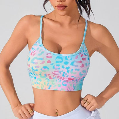 New Cross Thin-Strap Floral Print Daily Sports Bra