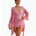 3 Pieces Women Sleepwear With Robe Sexy Lace Lingerie