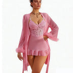 3 Pieces Women Sleepwear With Robe Sexy Lace Lingerie