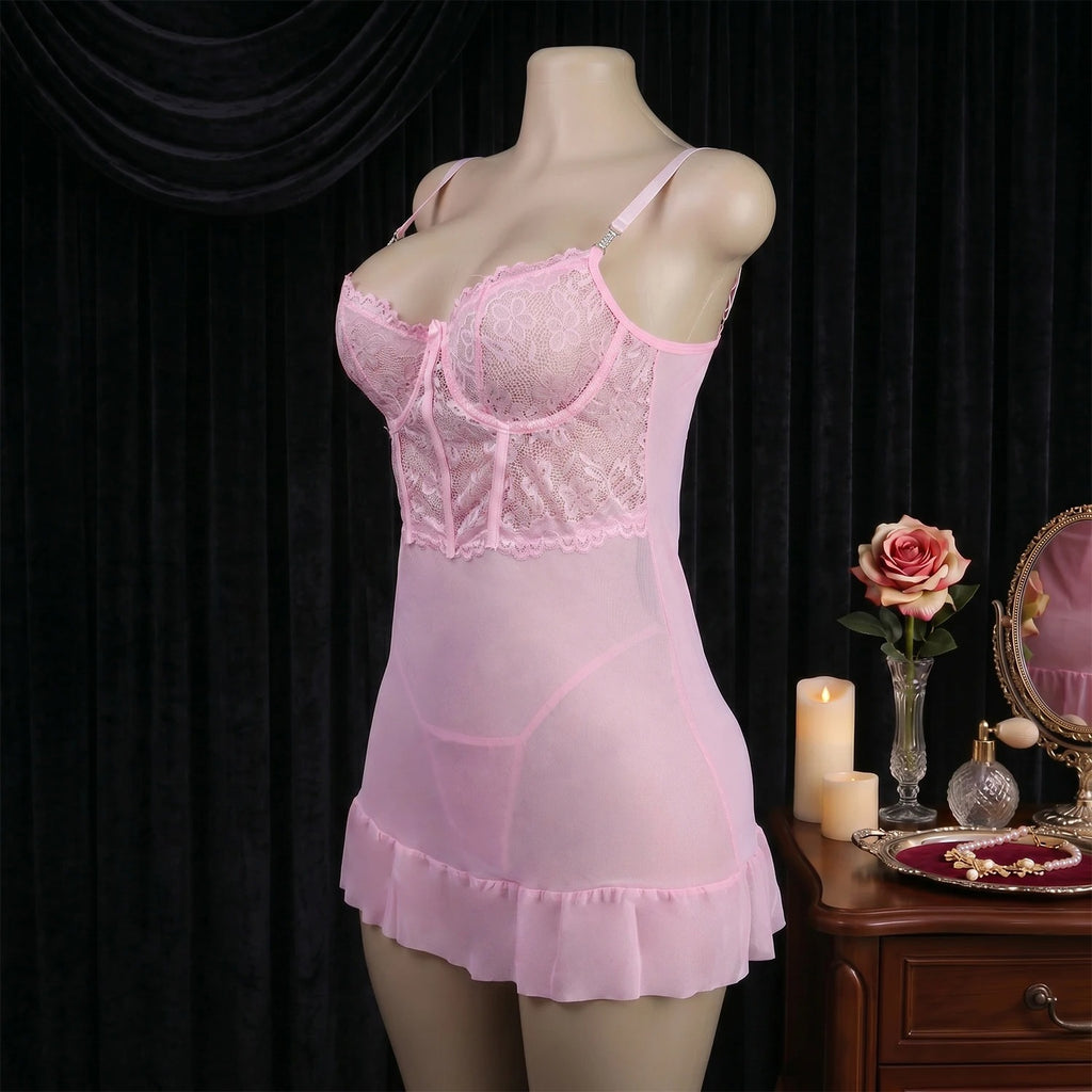 3 Pieces Women Sleepwear With Robe Sexy Lace Lingerie
