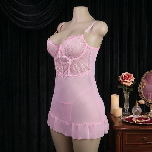 3 Pieces Women Sleepwear With Robe Sexy Lace Lingerie